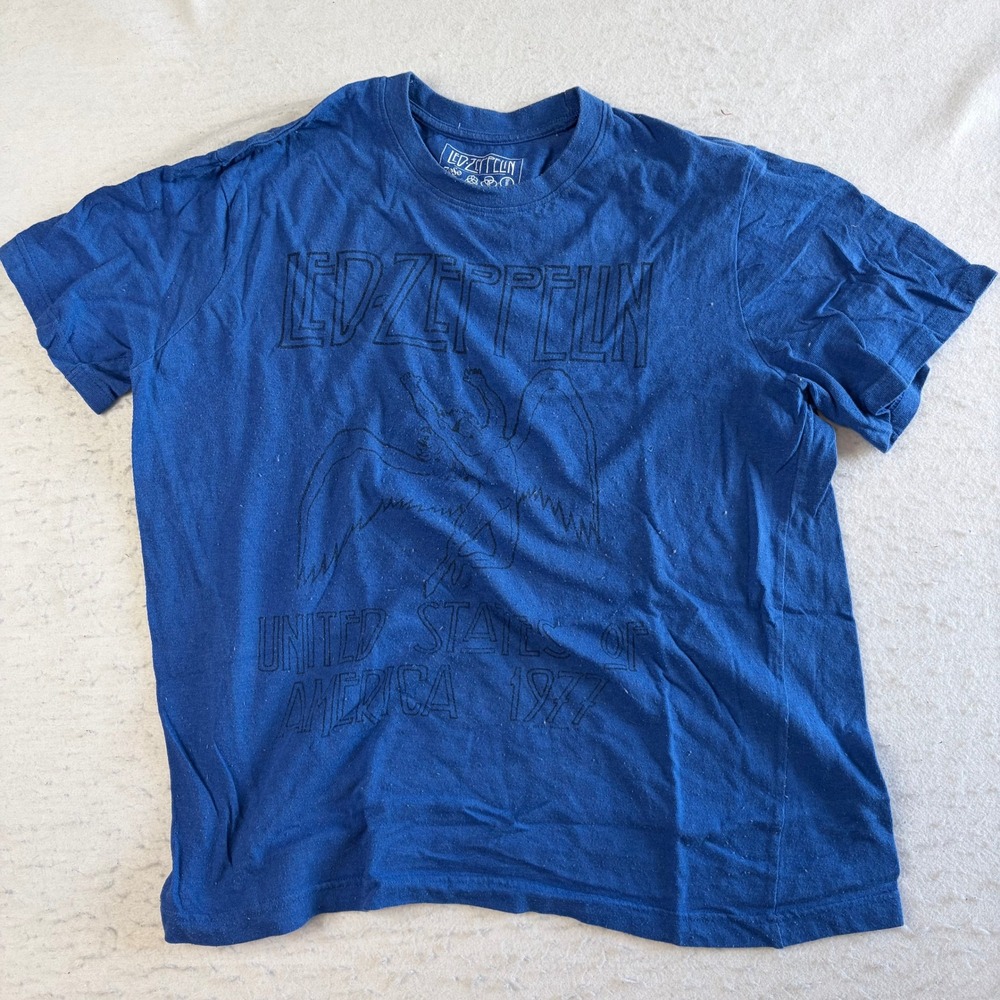 Led Zeppelin Graphic T-Shirt Mens XL Blue Short Sleeve Swan Song 1977 Tour